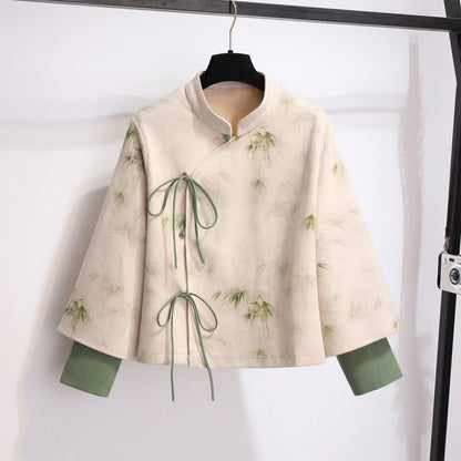 Waist Sweatshirt Vintage Bamboo Pleated Skirt Print High