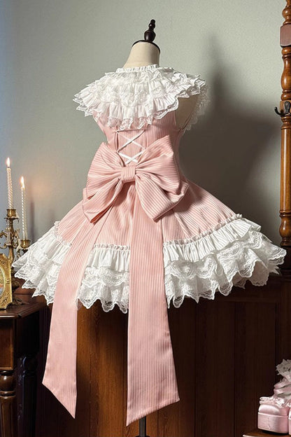 Rose Miss Tsundere Sleeveless Layered Ruffle Bow Lace Asymmetrical Princess Sweet Dress