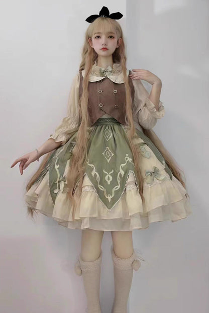 Emerald Multi-Layer Print Bow Lolita 3-Piece Set - Wizard of Oz