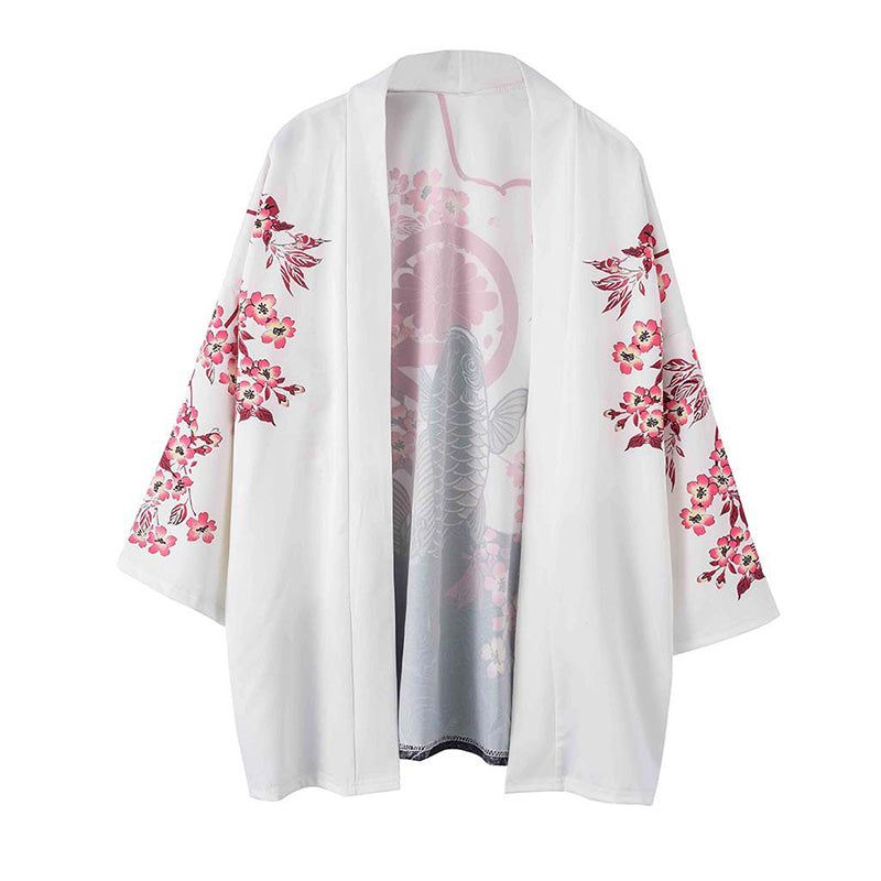 Kimono fleuri à motif de poisson noir, vêtement d'extérieur, protection solaire