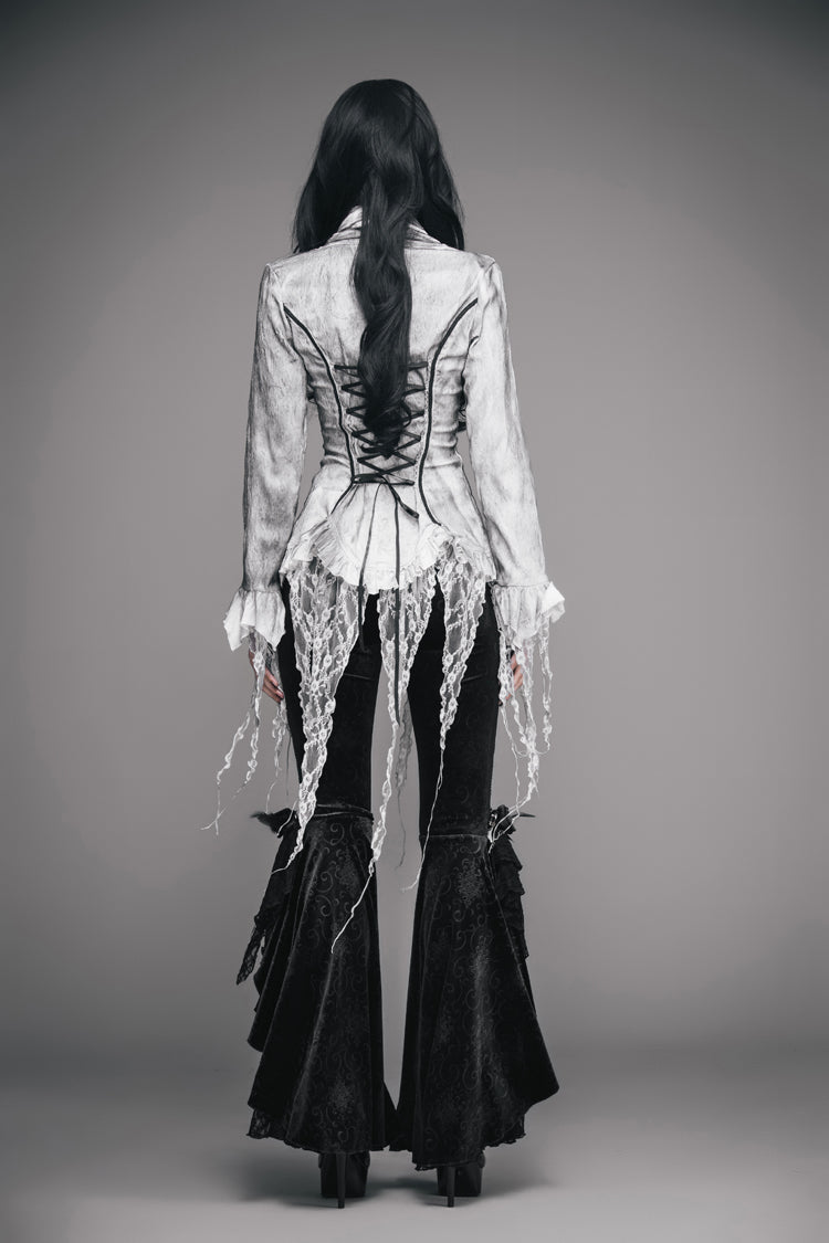 Gothic Lace-Up Back Blouse with Tassels