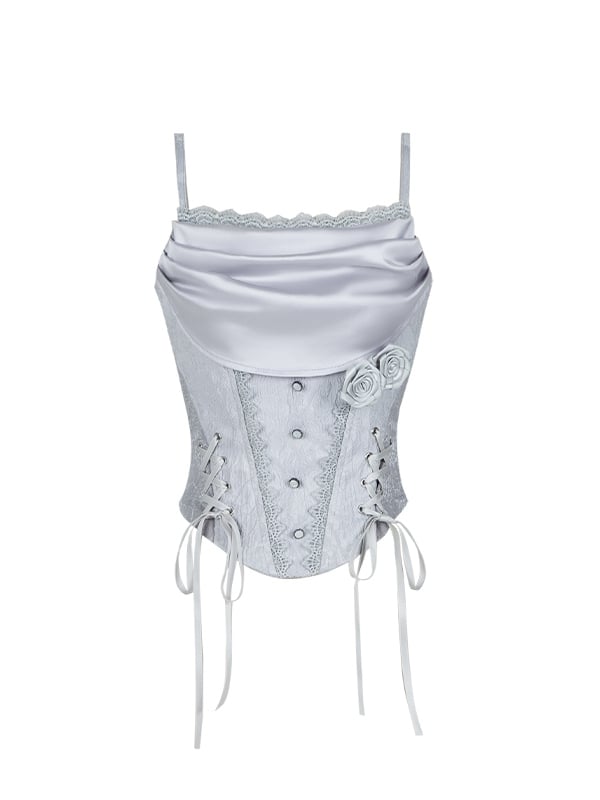 Silver Gray Cowl Neckline Boned Corset Top