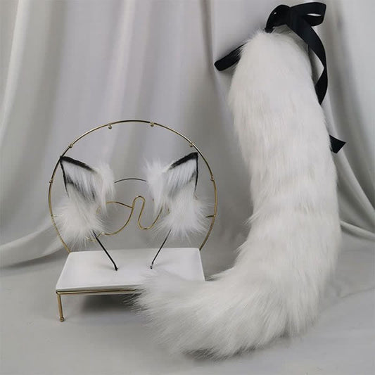 Accessoire de serre-tête avec oreilles de renard en fourrure blanche