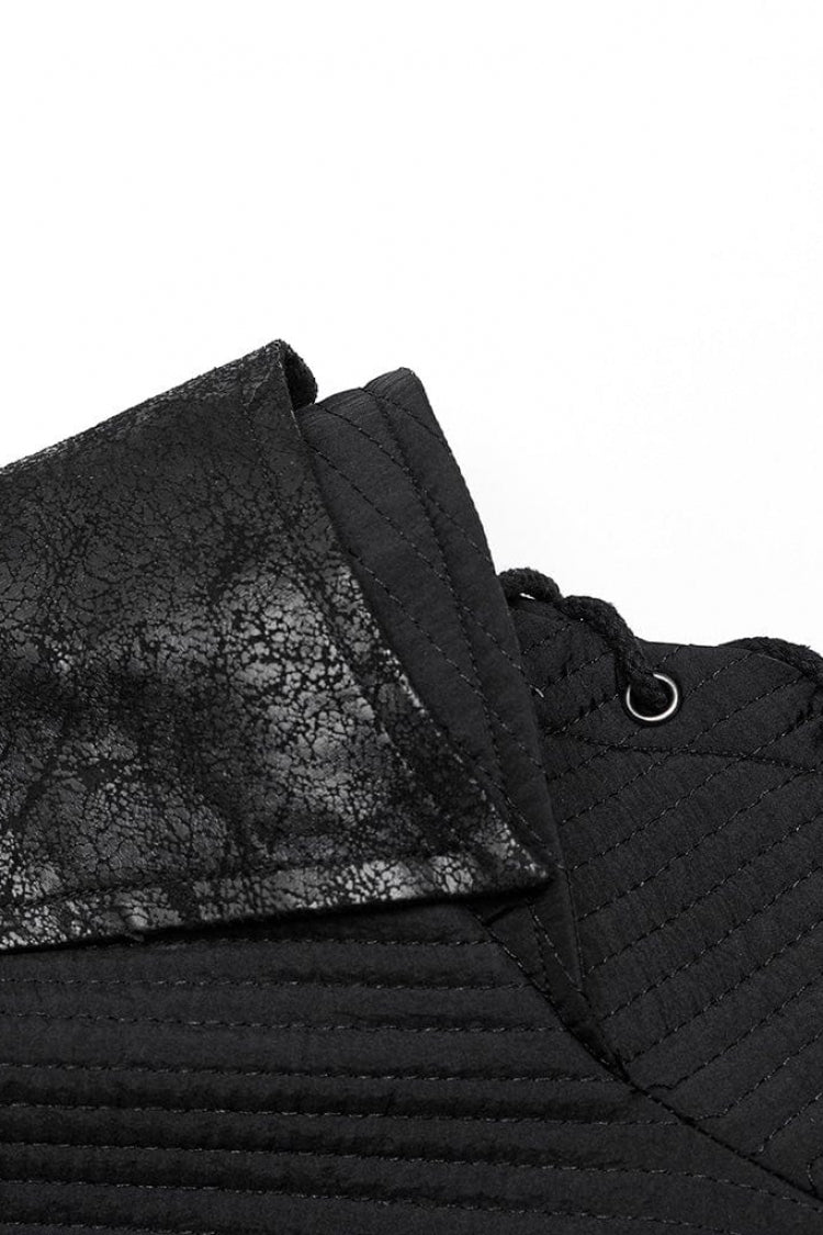 Men's Gothic Long Coat with Horizontal Stripes Eyelet String Side Detail