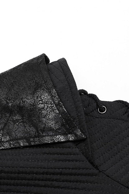 Men's Gothic Long Coat with Horizontal Stripes Eyelet String Side Detail