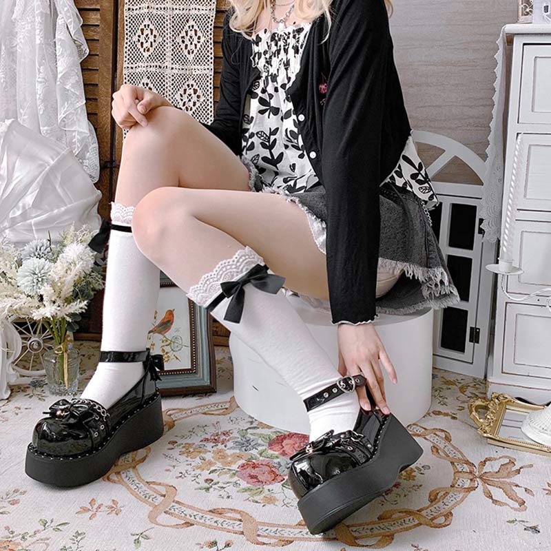 Lolita Mary Janes Schuhe mit Schleife und Kette