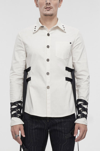 Metal Buckle Punk Stretch Long Sleeve Shirt