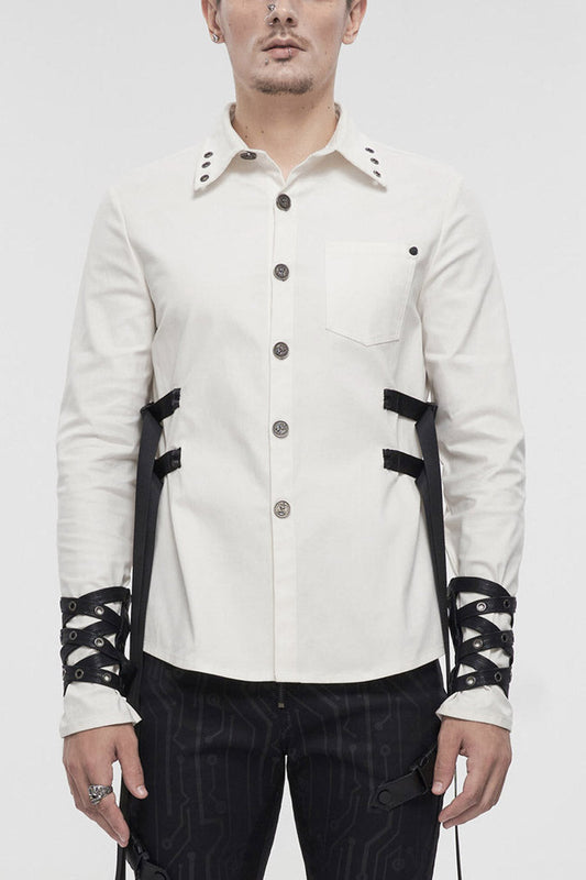 Metal Buckle Punk Stretch Long Sleeve Shirt