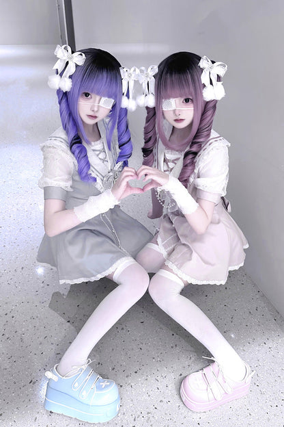 Print Bowknot Jirai Kei Japanese Dress Set