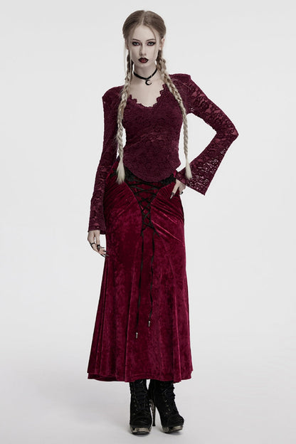 V Collar Long Sleeve Lace Sheer Gothic Blouse for Women