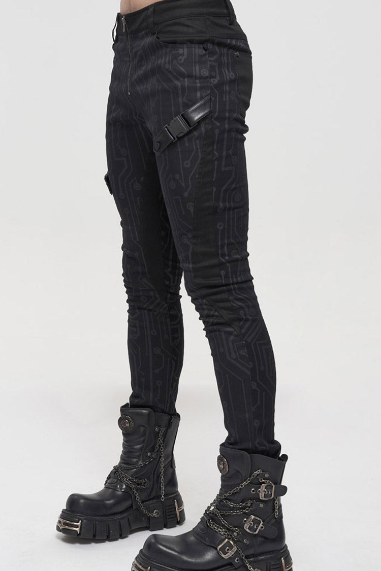 Mens Asymmetric Trousers with Circuit Print