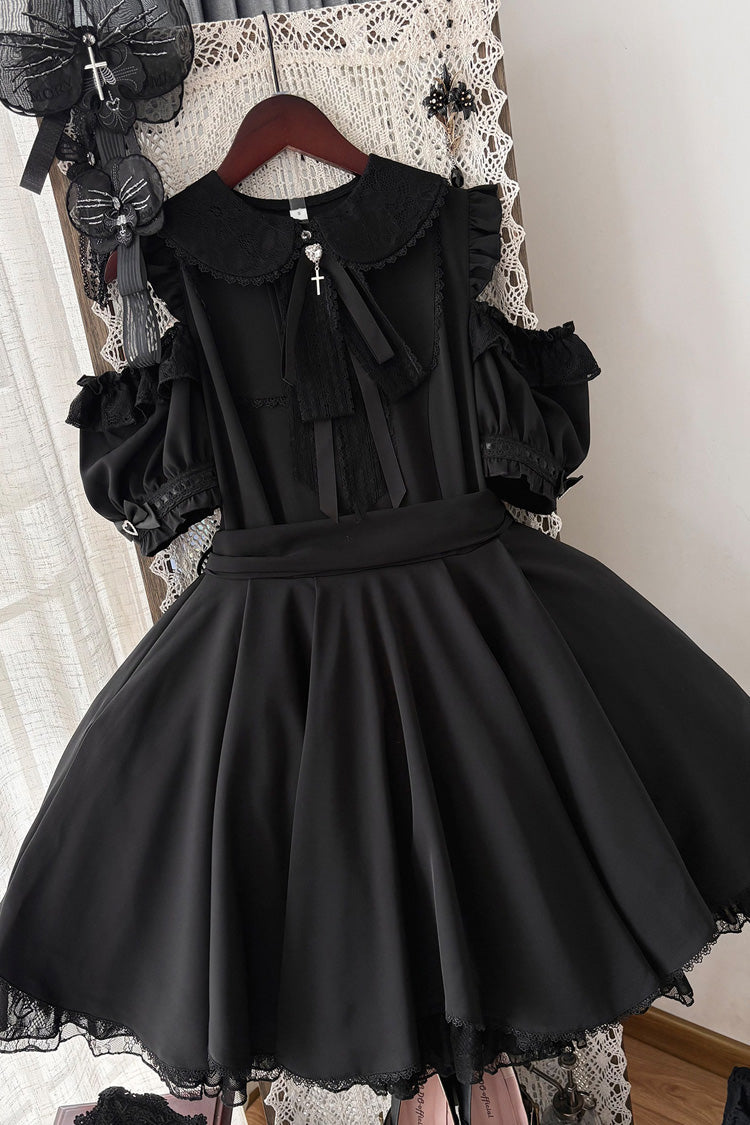Midnight Bow-Trimmed Off-Shoulder Gothic Jumper Dress