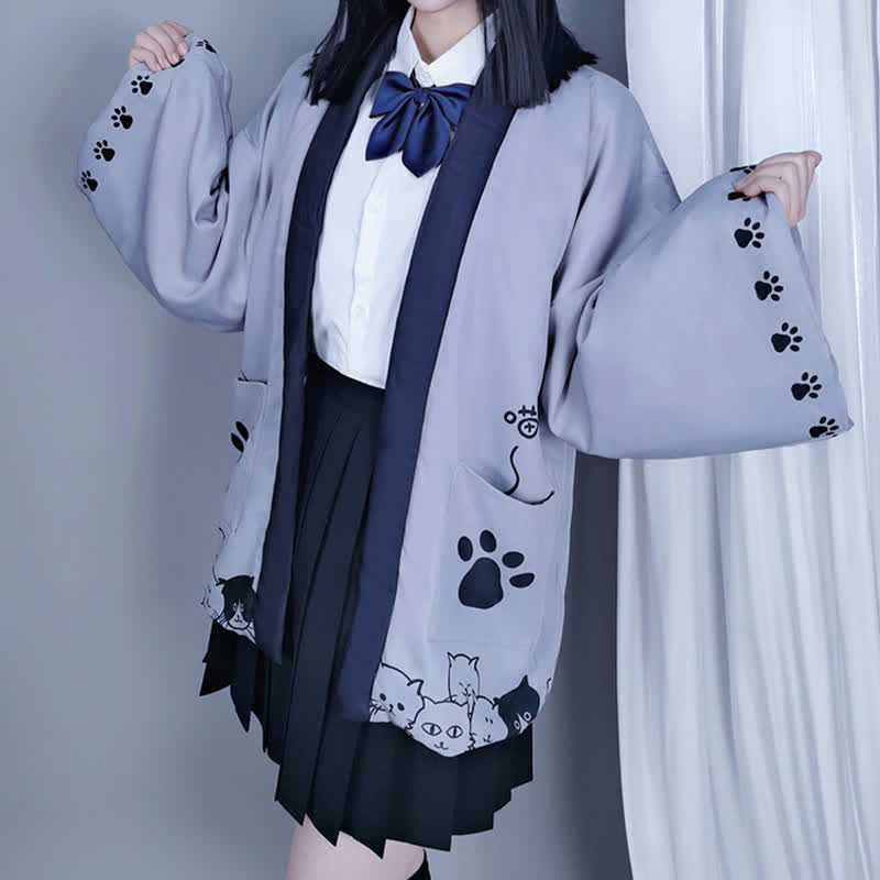 Cartoon Kitty Plush Cardigan Kimono Outerwear