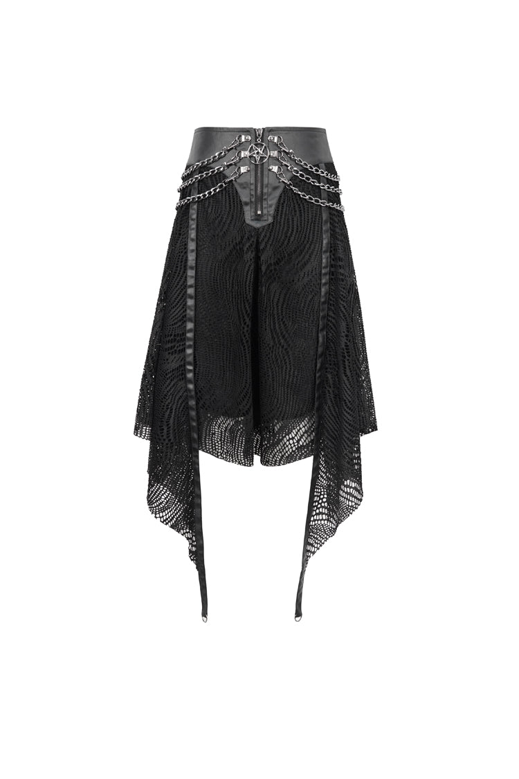 Half Hollow Knit Metal Chain Black Asymmetric Punk Skirt