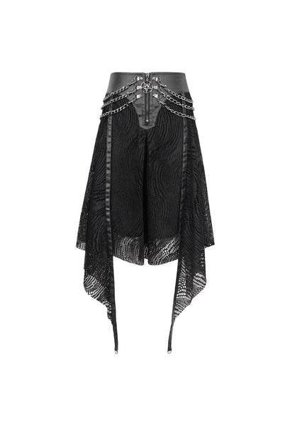 Half Hollow Knit Metal Chain Black Asymmetric Punk Skirt