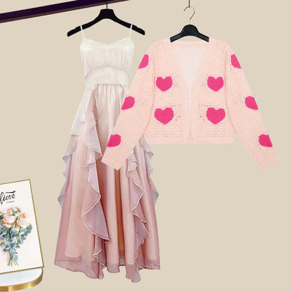 Out Flouncing Hollow Cardigan Heart Love Dress