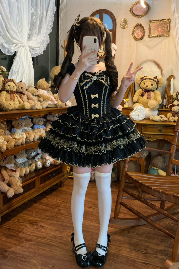 Polka Dot Bow Lolita JSK Dress with Ruffles