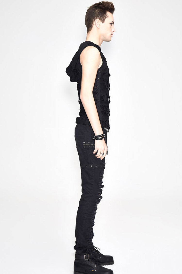 Edgy No-Sleeve Punk Tee with Distressed Ribbon Lacing