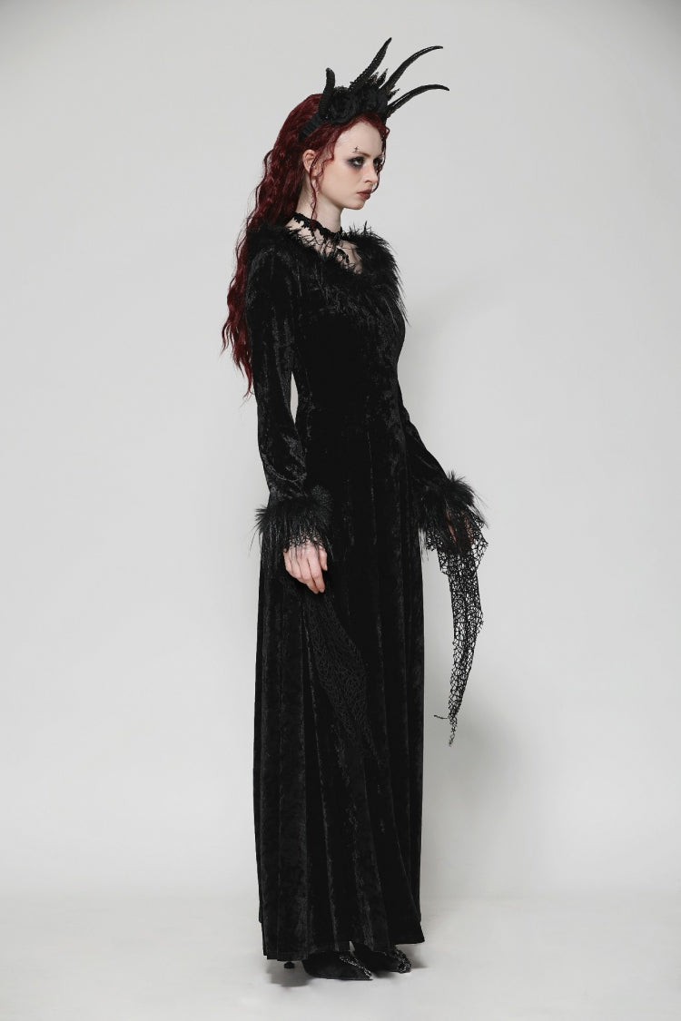Long Sleeve Velvet Lace Gothic Maxi Wedding Dress