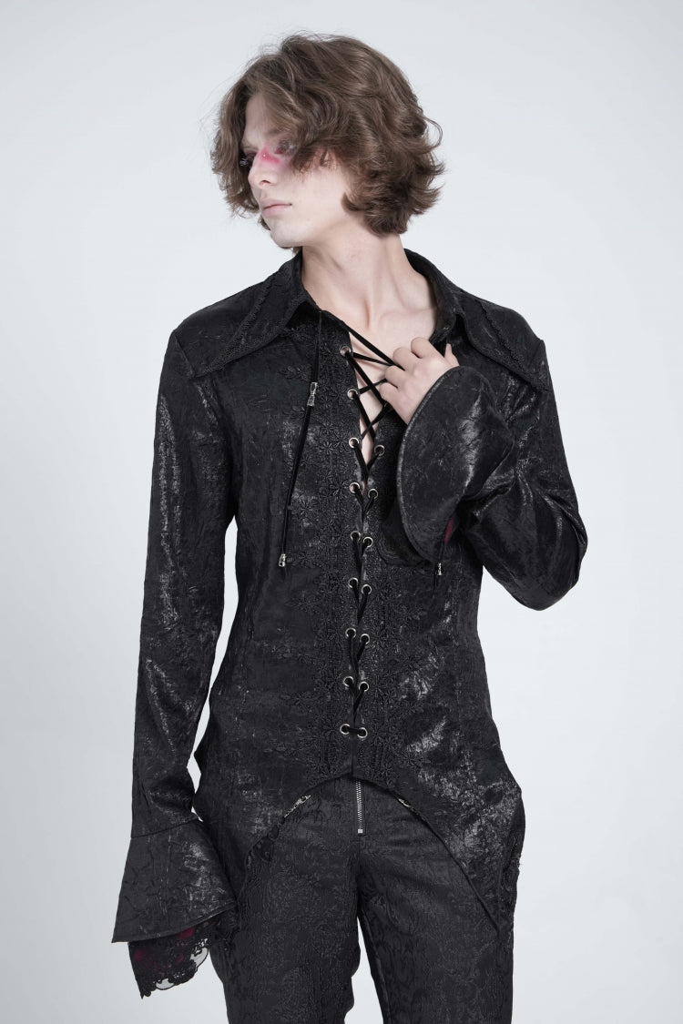 Men's Swallowtail Blouse with Lace-Up and Flared Sleeves