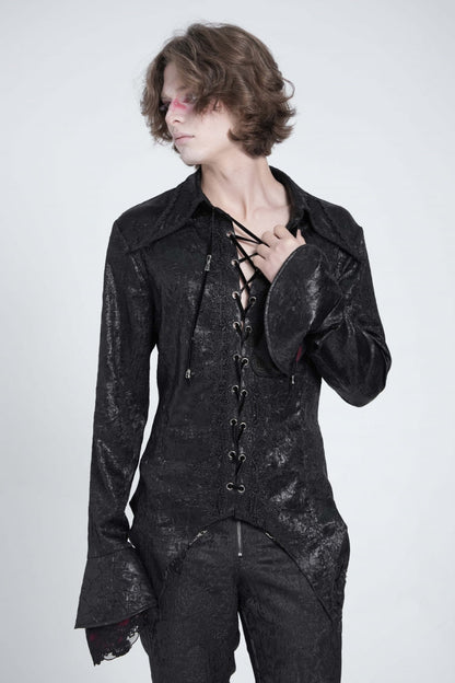 Men's Swallowtail Blouse with Lace-Up and Flared Sleeves