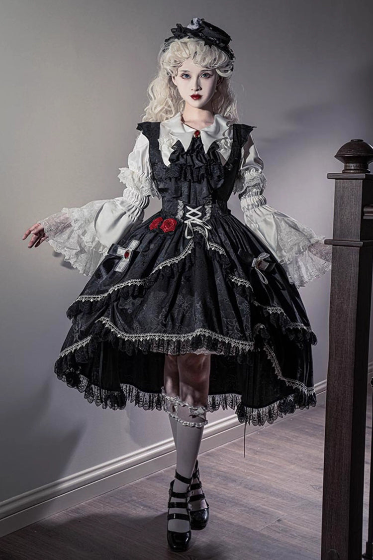Ruffled Bowknot Lace-Up High-Low Gothic JSK