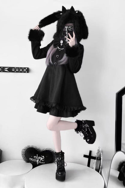 Bowknot Rabbit Ears Detachable Hooded Jirai Kei Coat