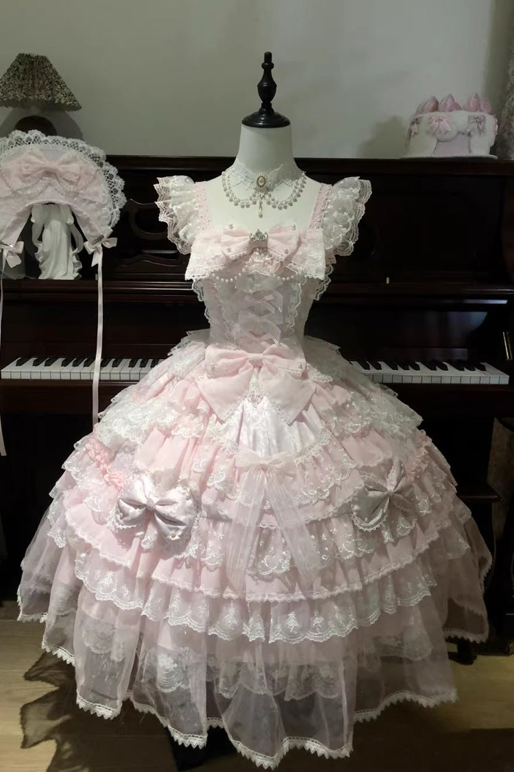 Rose Spring Prelude Sleeveless Tiered Ruffle Bow Lace Princess Sweet JSK Dress