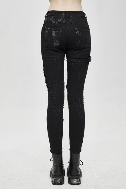 Hand-Painted Laced-Up Gothic Style Slim Pants