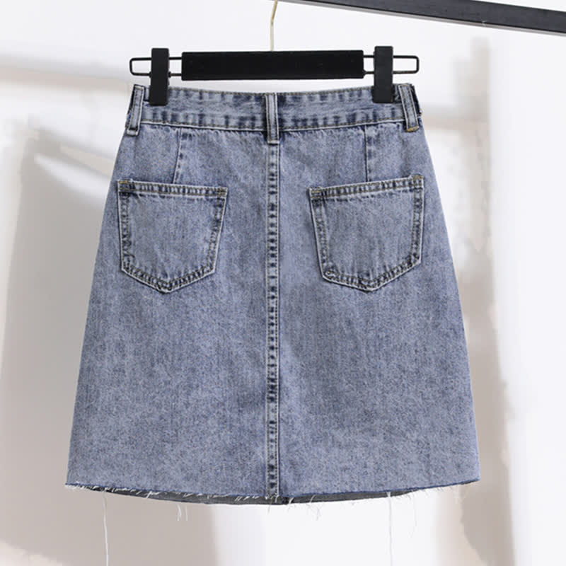Denim Skirt Laple T-Shirt Embroidery Loose