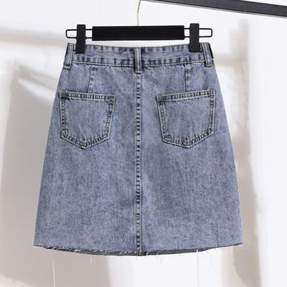 Denim Skirt Laple T-Shirt Embroidery Loose