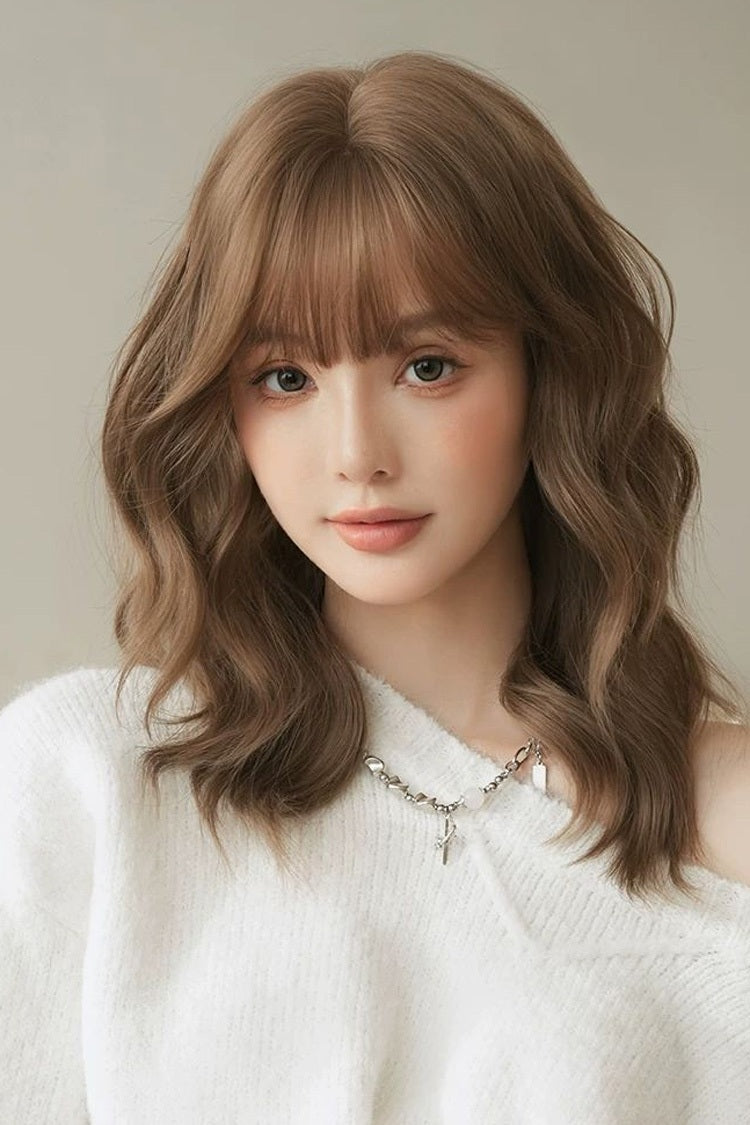 Warm Brown Curly Wool Sweet Lolita Wig with Full Air Bangs