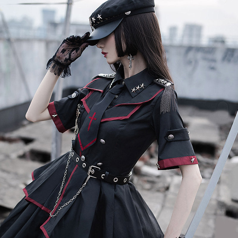 Y2K Gothic Lolita One Piece Dress Military Uniform