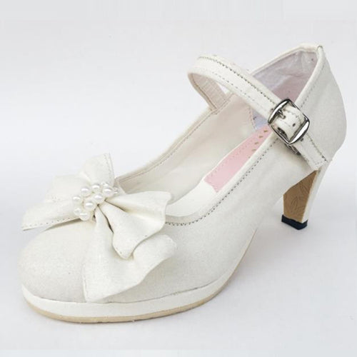 Ivory Pearl Bow Heels Classic Maid Shoes