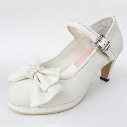Ivory Pearl Bow Heels Classic Maid Shoes
