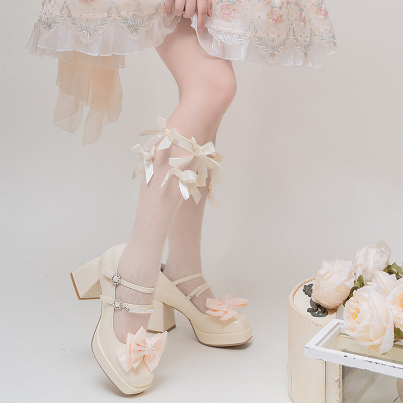 Kawaii Mary Janes Lolita Schuhe mit hohen Absätzen und Schleife