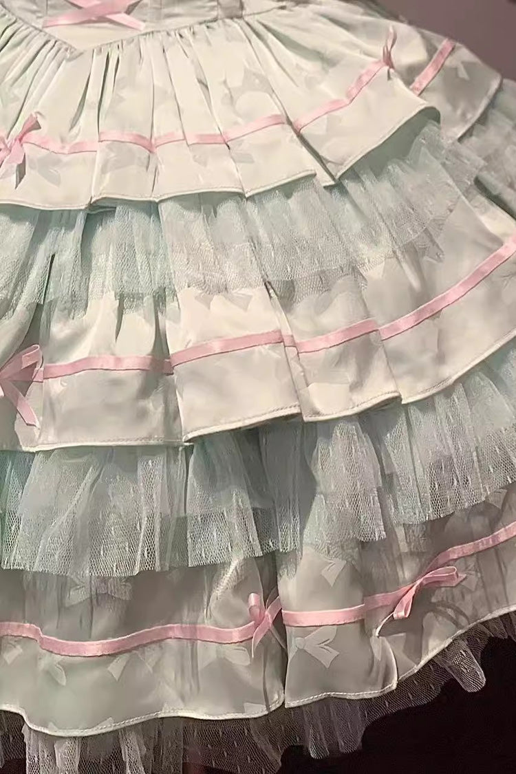 Green Triple Ruffle Bow Lace Ballet JSK Dress