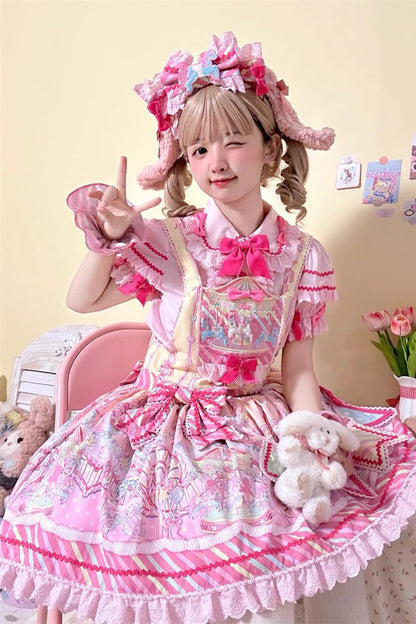 Candy-Park Print Ruffled Bowknot Strap Lolita Dress in Two Colors