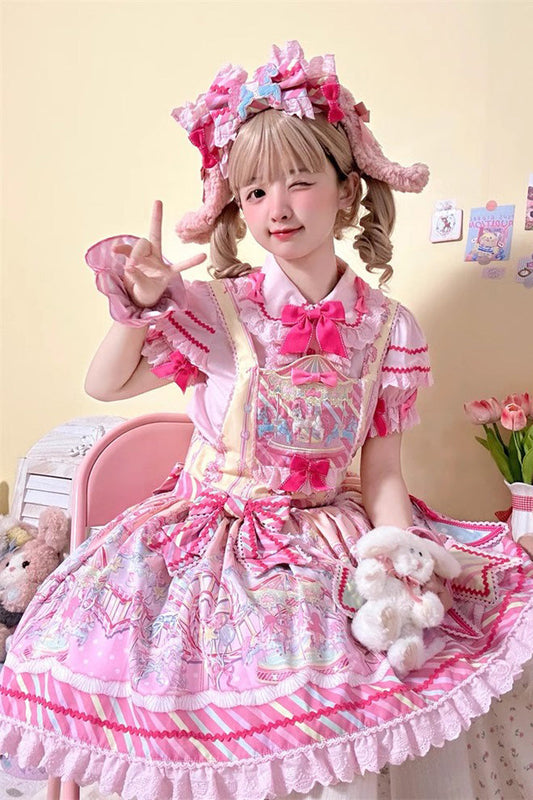 Candy-Park Print Ruffled Bowknot Strap Lolita Dress in Two Colors