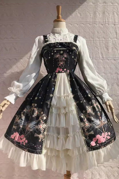 Peacock Cross Print Ruffle Cardigan Jsk Dress - Sweet Lolita
