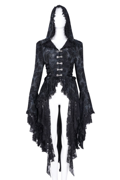 Hooded Ripped Jacket with Multi-Layer Lace Embroidery