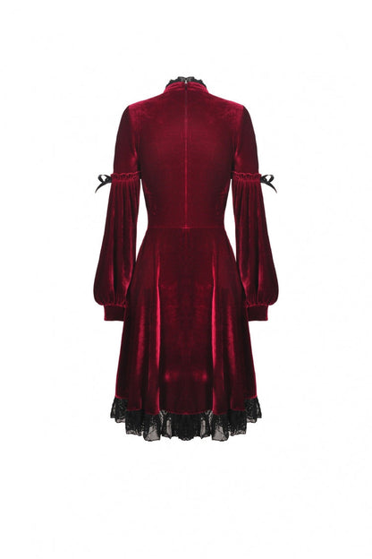 Vintage Long Sleeve Lace Collar Cross Gothic Velvet Dress for Women