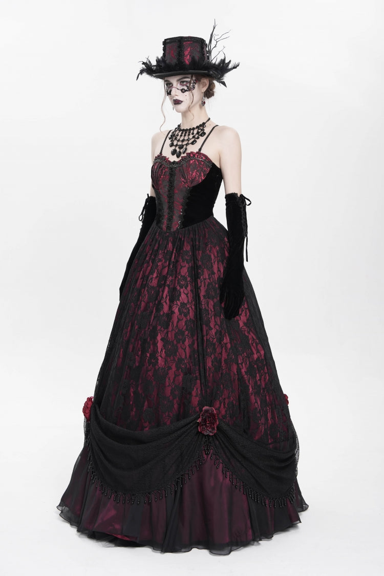 Jacquard Floral Beaded Gothic Long Slip Dress