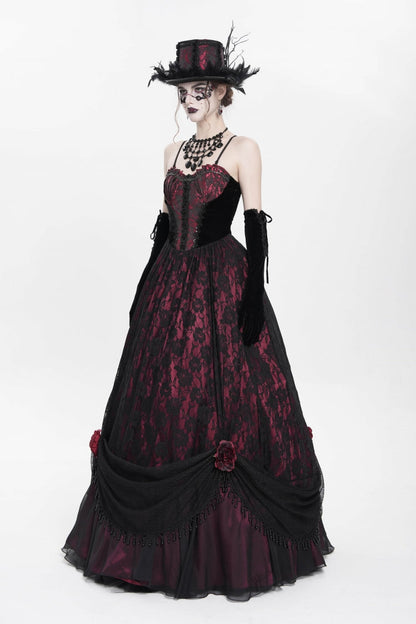 Jacquard Floral Beaded Gothic Long Slip Dress