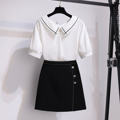 High Front Skirt T-Shirt Button Waist Chiffon