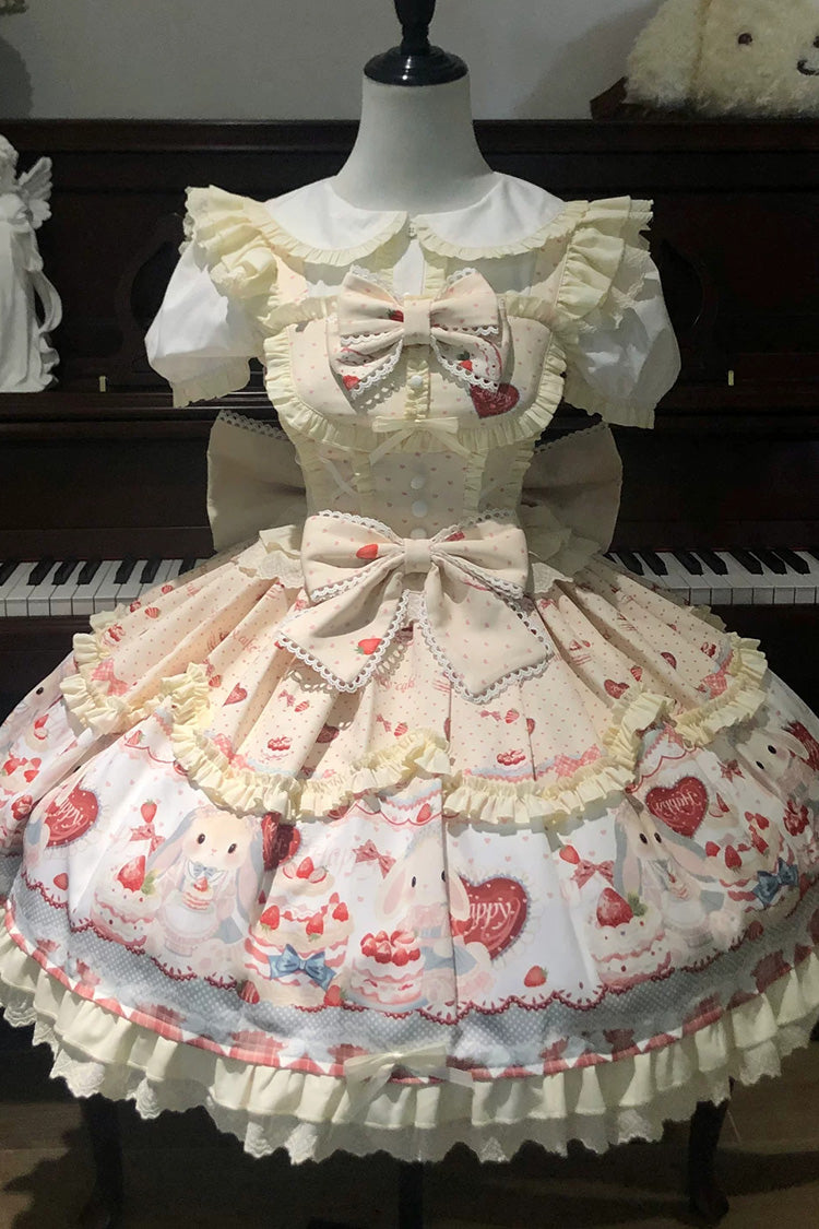 Sunny Sleeveless Double-Layer Printed Ruffled Bow JSK Dress