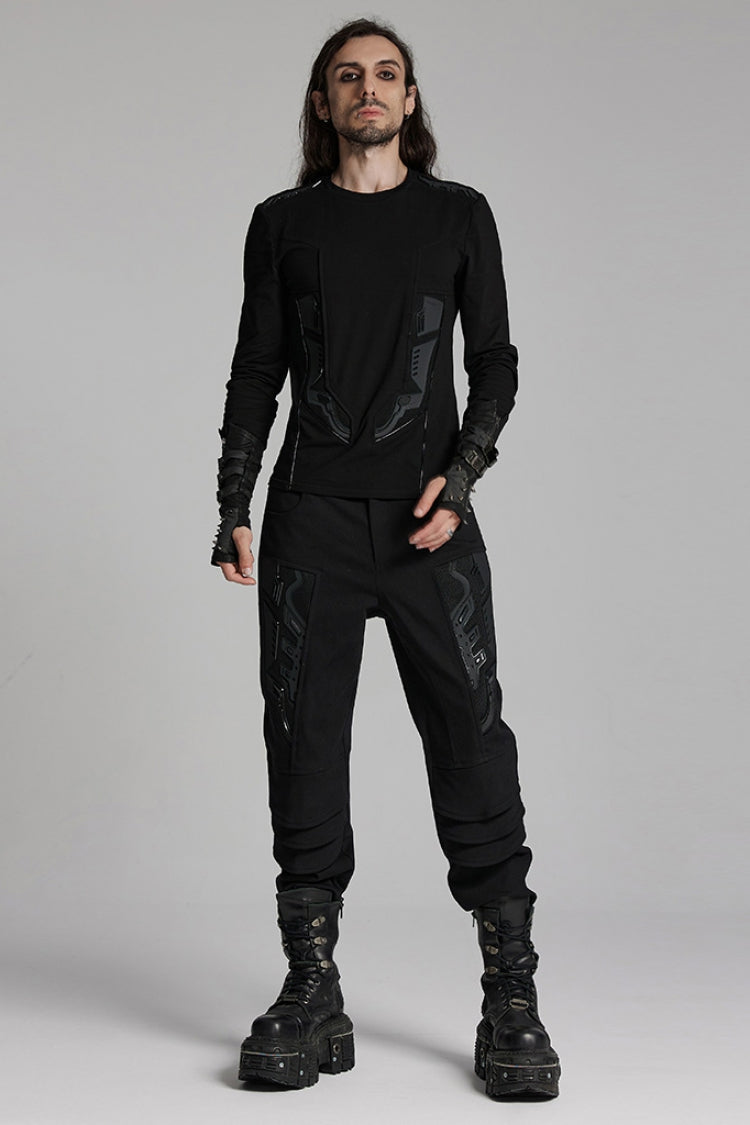 Punk Pants for Men with 3D Armor Patch and Stitching