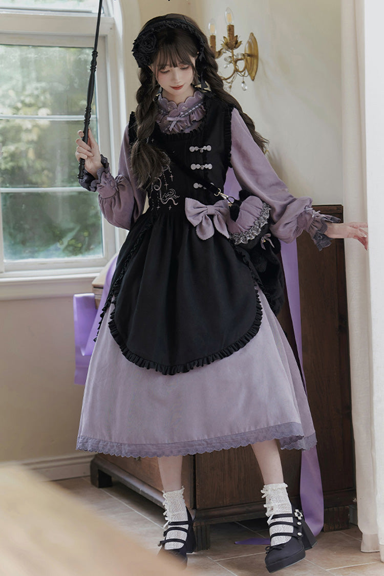 Black Purple Petal Collar Drawstring Chinese Lolita Set