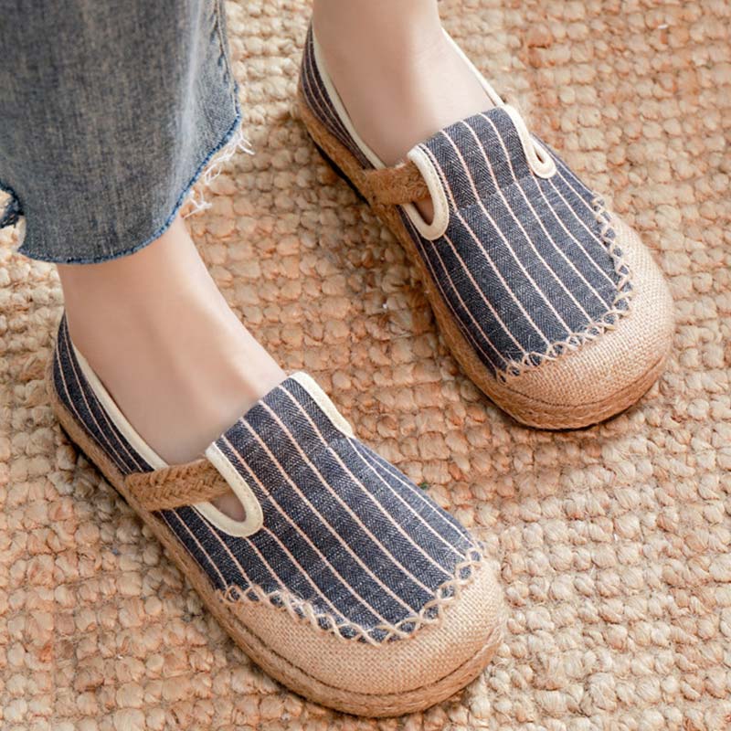 Vintage Casual Striped Print Canvas Flats Shoes