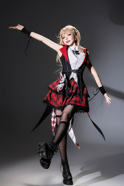 Rock Bunny Punk Lolita Skirt Set with Embroidery - Noir